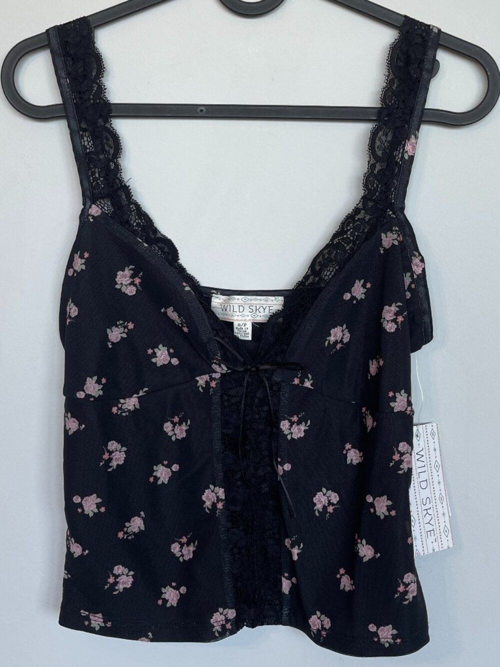 NWT WILD SKYE BUSTIER TANK TOP BLACK WITH ROSE PATTERN SIZE SMALL